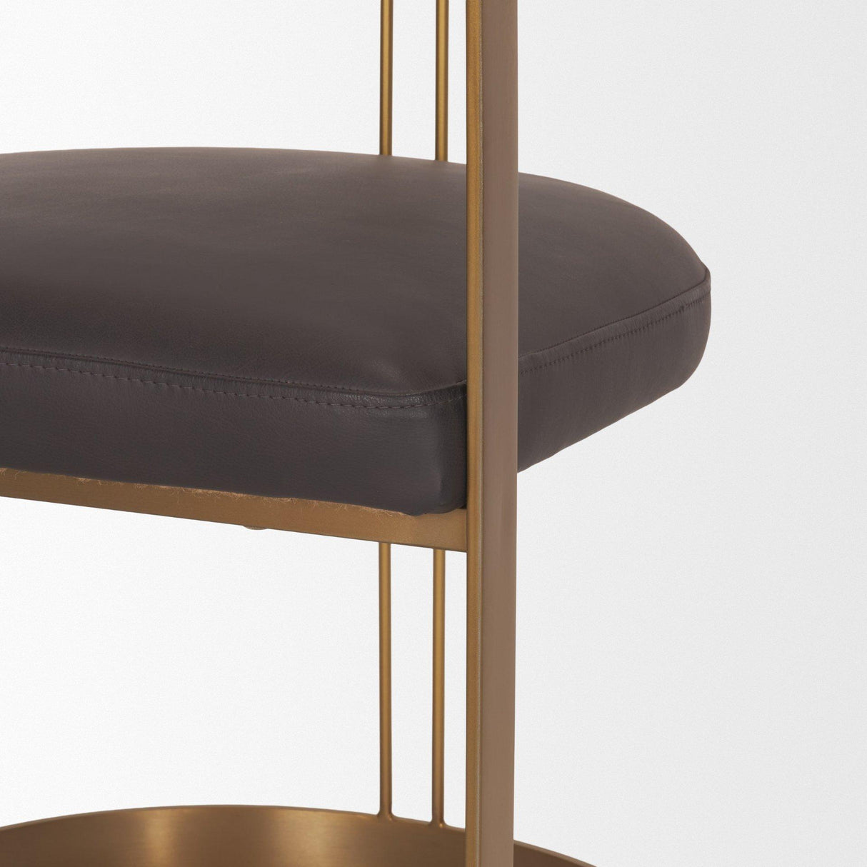 Mercana Hollyfield II Charcoal-Brown Leather Seat Gold Iron Frame Dining Chair