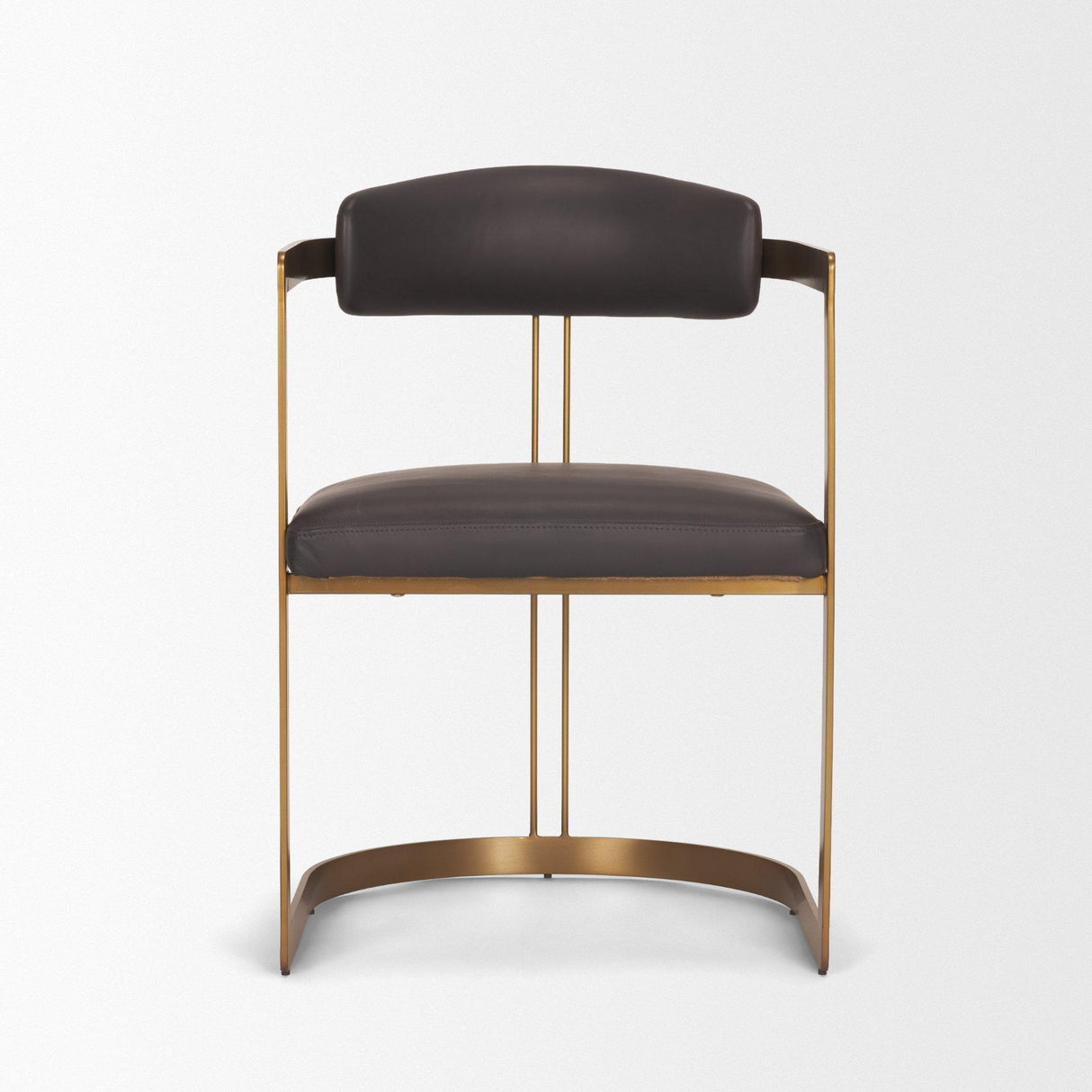 Mercana Hollyfield II Charcoal-Brown Leather Seat Gold Iron Frame Dining Chair