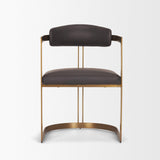 Mercana Hollyfield II Charcoal-Brown Leather Seat Gold Iron Frame Dining Chair