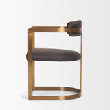 Mercana Hollyfield II Charcoal-Brown Leather Seat Gold Iron Frame Dining Chair
