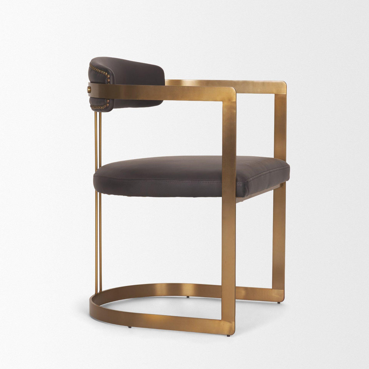 Mercana Hollyfield II Charcoal-Brown Leather Seat Gold Iron Frame Dining Chair