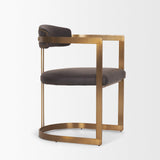 Mercana Hollyfield II Charcoal-Brown Leather Seat Gold Iron Frame Dining Chair