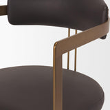 Mercana Hollyfield II Charcoal-Brown Leather Seat Gold Iron Frame Dining Chair
