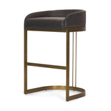 Mercana Hollyfield II Charcoal-Brown LeatherSeat Gold Metal Base Bar Stool