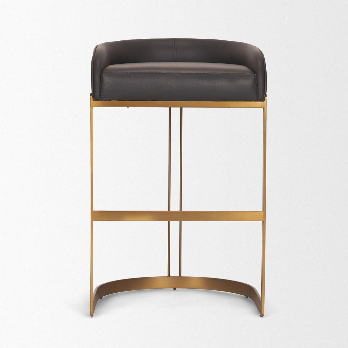 Mercana Hollyfield II Charcoal-Brown LeatherSeat Gold Metal Base Bar Stool
