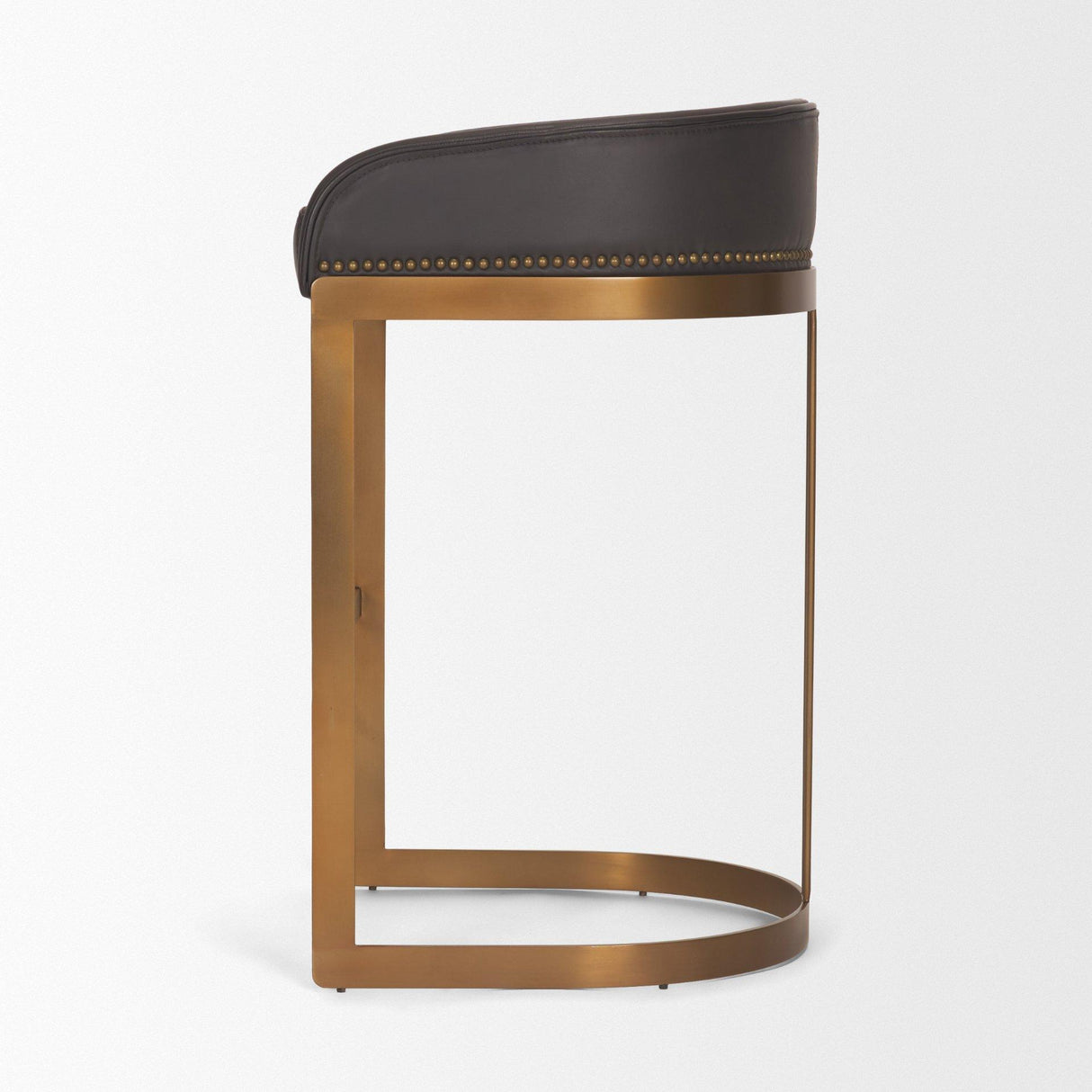 Mercana Hollyfield II Charcoal-Brown LeatherSeat Gold Metal Base Bar Stool