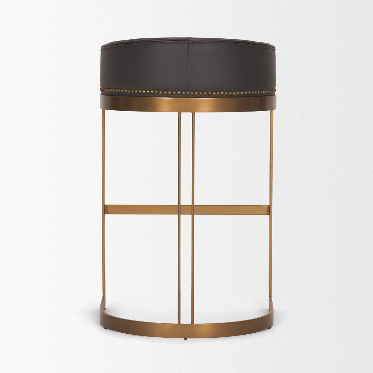 Mercana Hollyfield II Charcoal-Brown LeatherSeat Gold Metal Base Bar Stool
