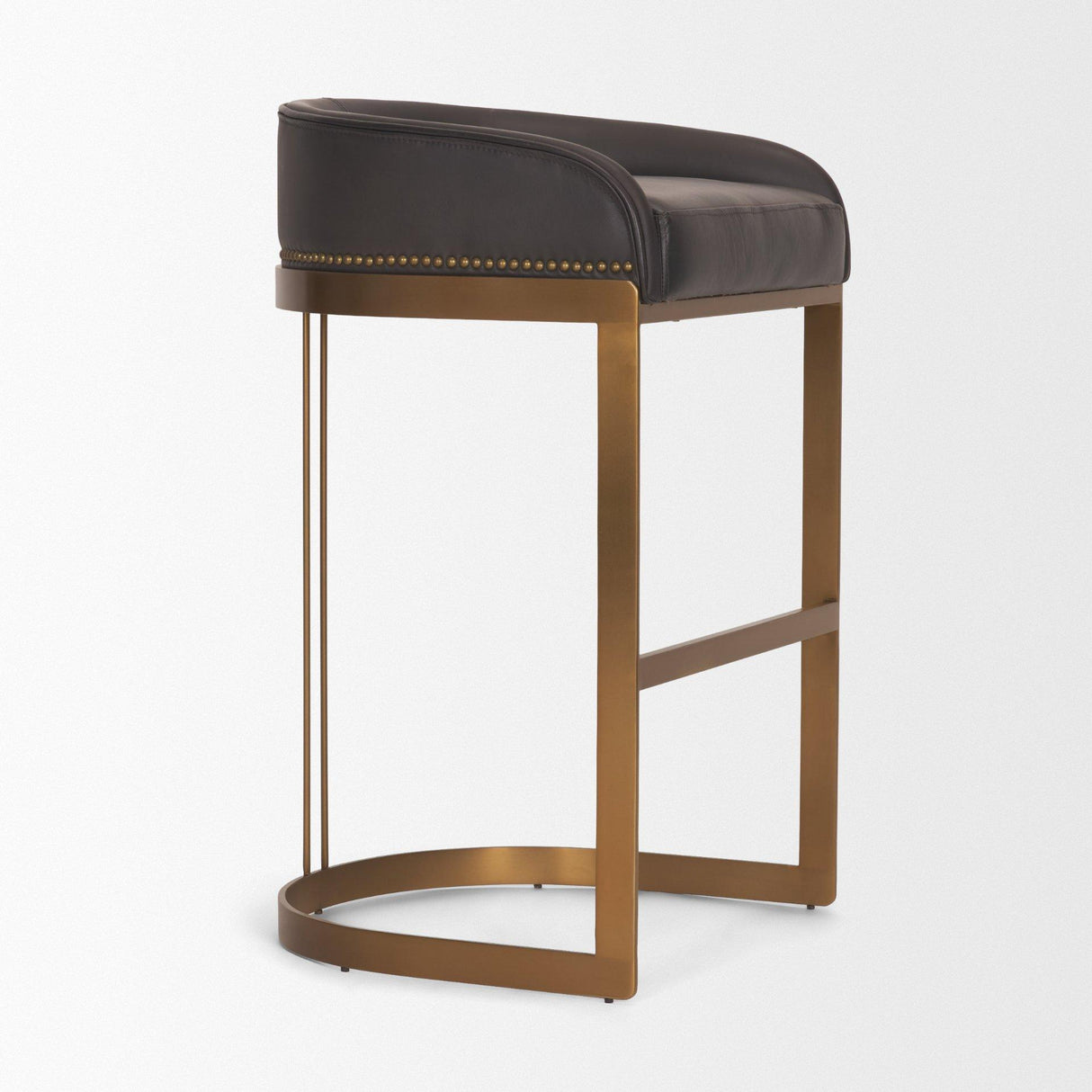 Mercana Hollyfield II Charcoal-Brown LeatherSeat Gold Metal Base Bar Stool