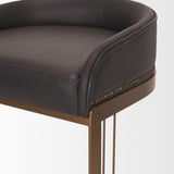 Mercana Hollyfield II Charcoal-Brown LeatherSeat Gold Metal Base Bar Stool