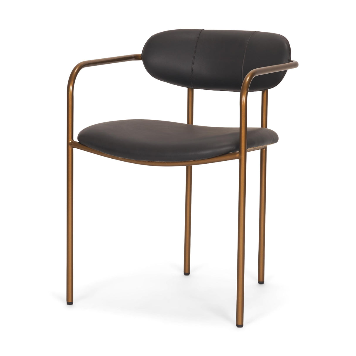 Mercana Parker Charcoal-Brown Leather Seat Gold Metal Dining Chair