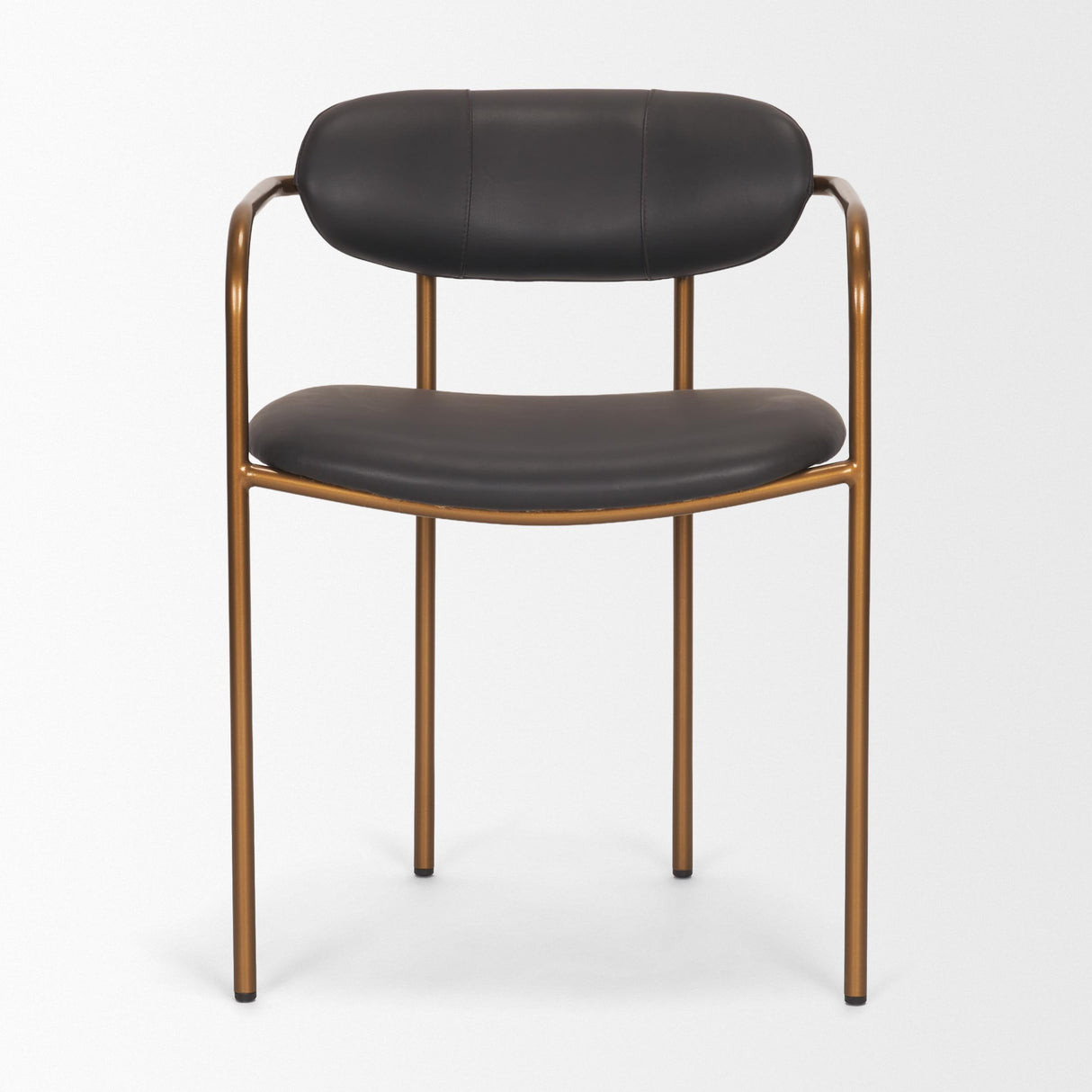 Mercana Parker Charcoal-Brown Leather Seat Gold Metal Dining Chair