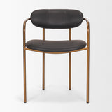 Mercana Parker Charcoal-Brown Leather Seat Gold Metal Dining Chair