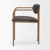 Mercana Parker Charcoal-Brown Leather Seat Gold Metal Dining Chair