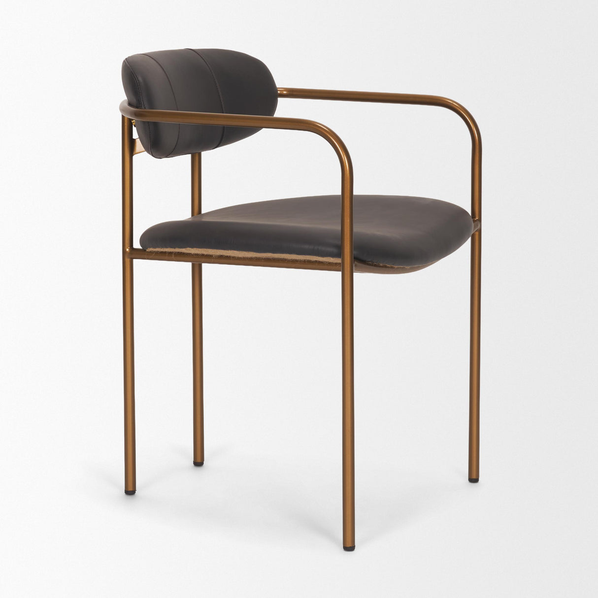 Mercana Parker Charcoal-Brown Leather Seat Gold Metal Dining Chair