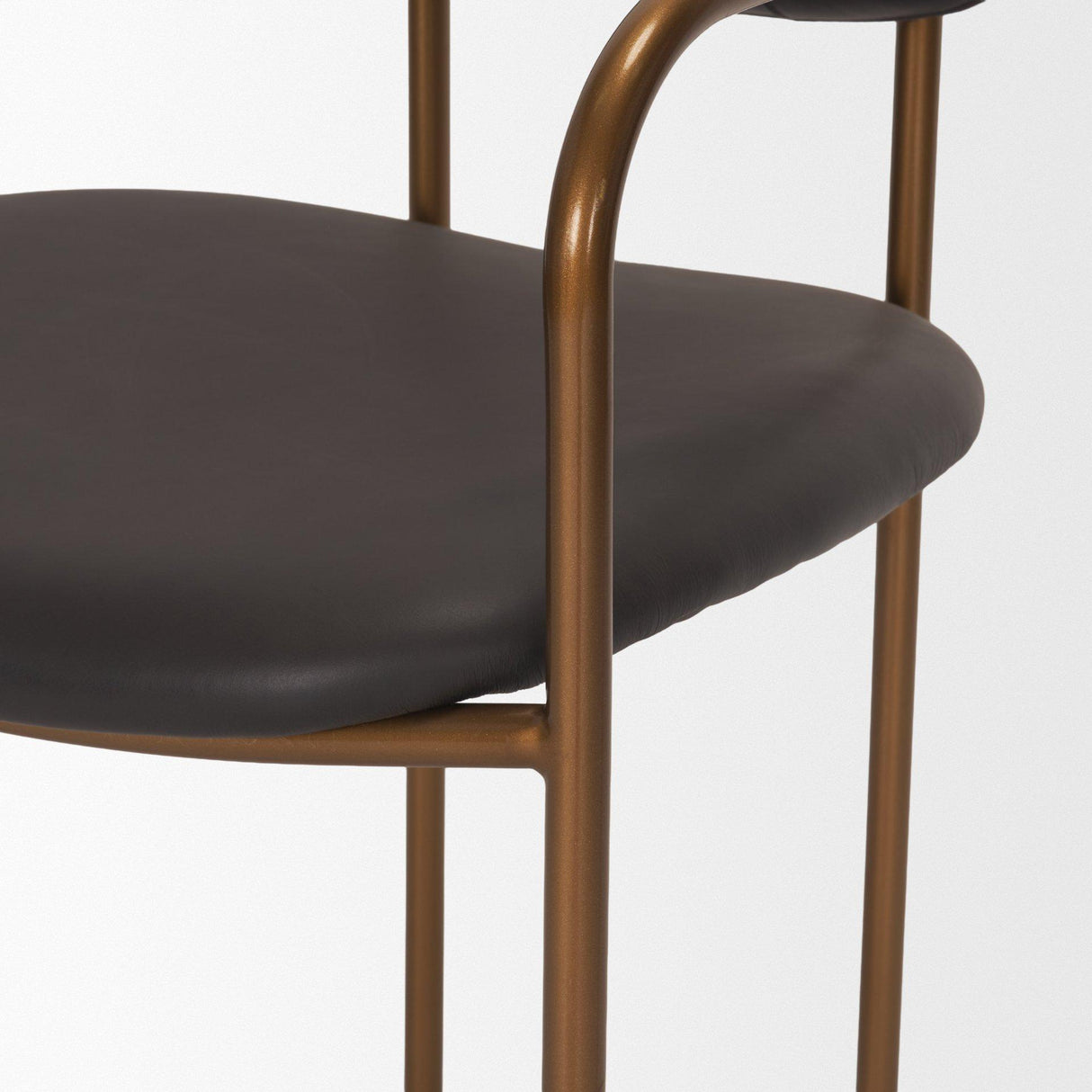 Mercana Parker Charcoal-Brown Leather Seat Gold Metal Dining Chair