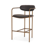 Mercana Parker Charcoal-Brown Leather Seat Gold Metal Counter Stool