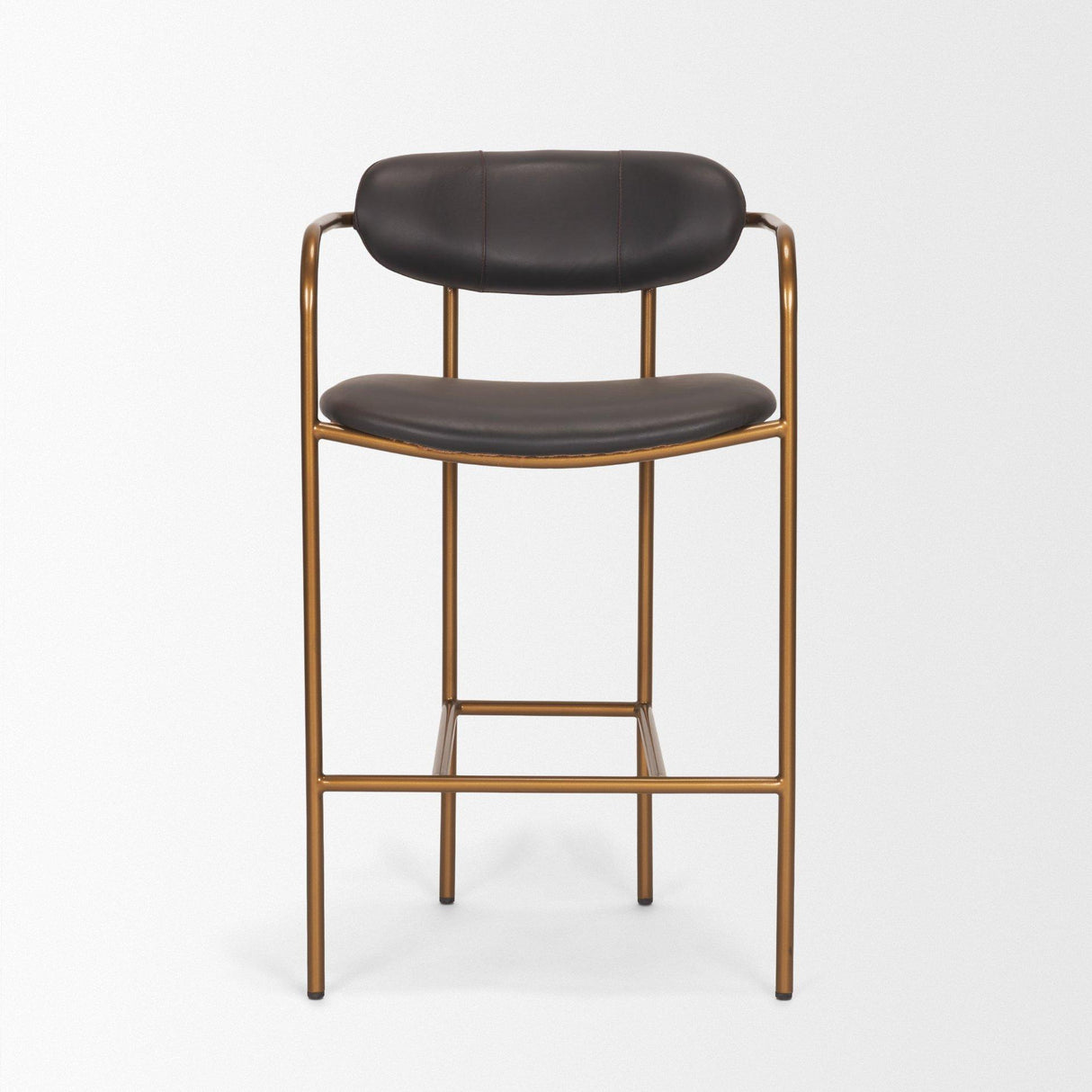 Mercana Parker Charcoal-Brown Leather Seat Gold Metal Counter Stool