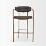 Mercana Parker Charcoal-Brown Leather Seat Gold Metal Counter Stool