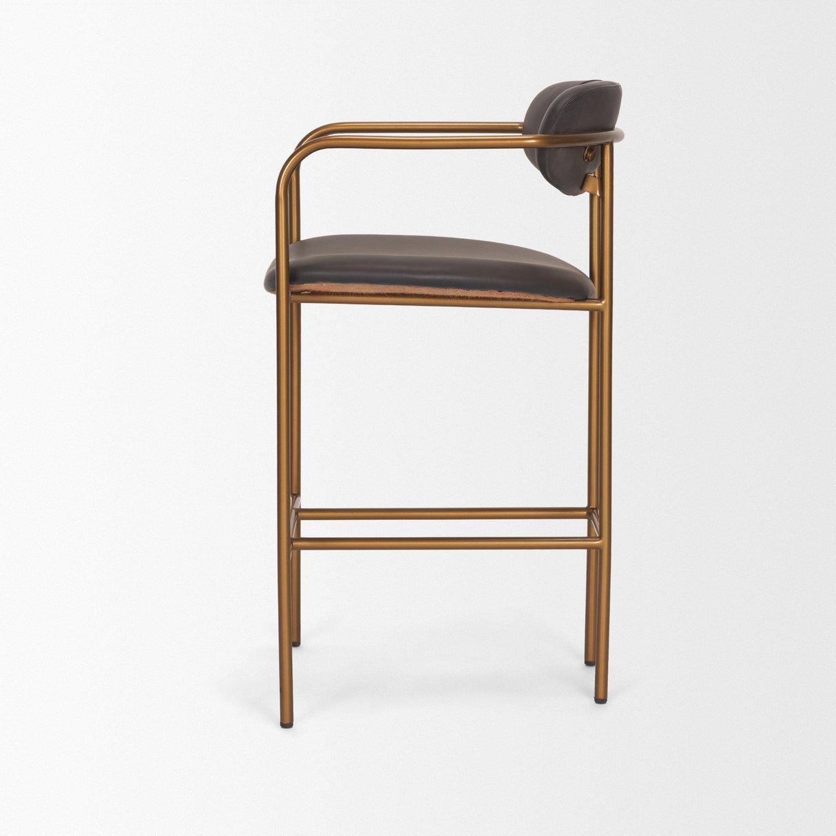 Mercana Parker Charcoal-Brown Leather Seat Gold Metal Counter Stool