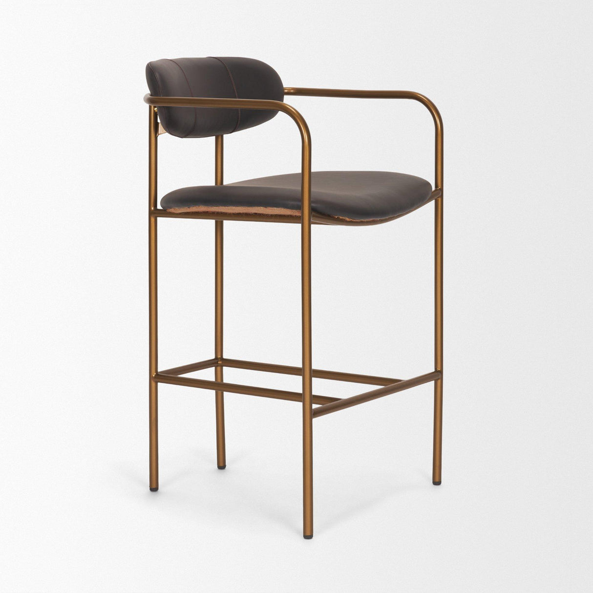 Mercana Parker Charcoal-Brown Leather Seat Gold Metal Counter Stool