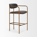 Mercana Parker Charcoal-Brown Leather Seat Gold Metal Counter Stool