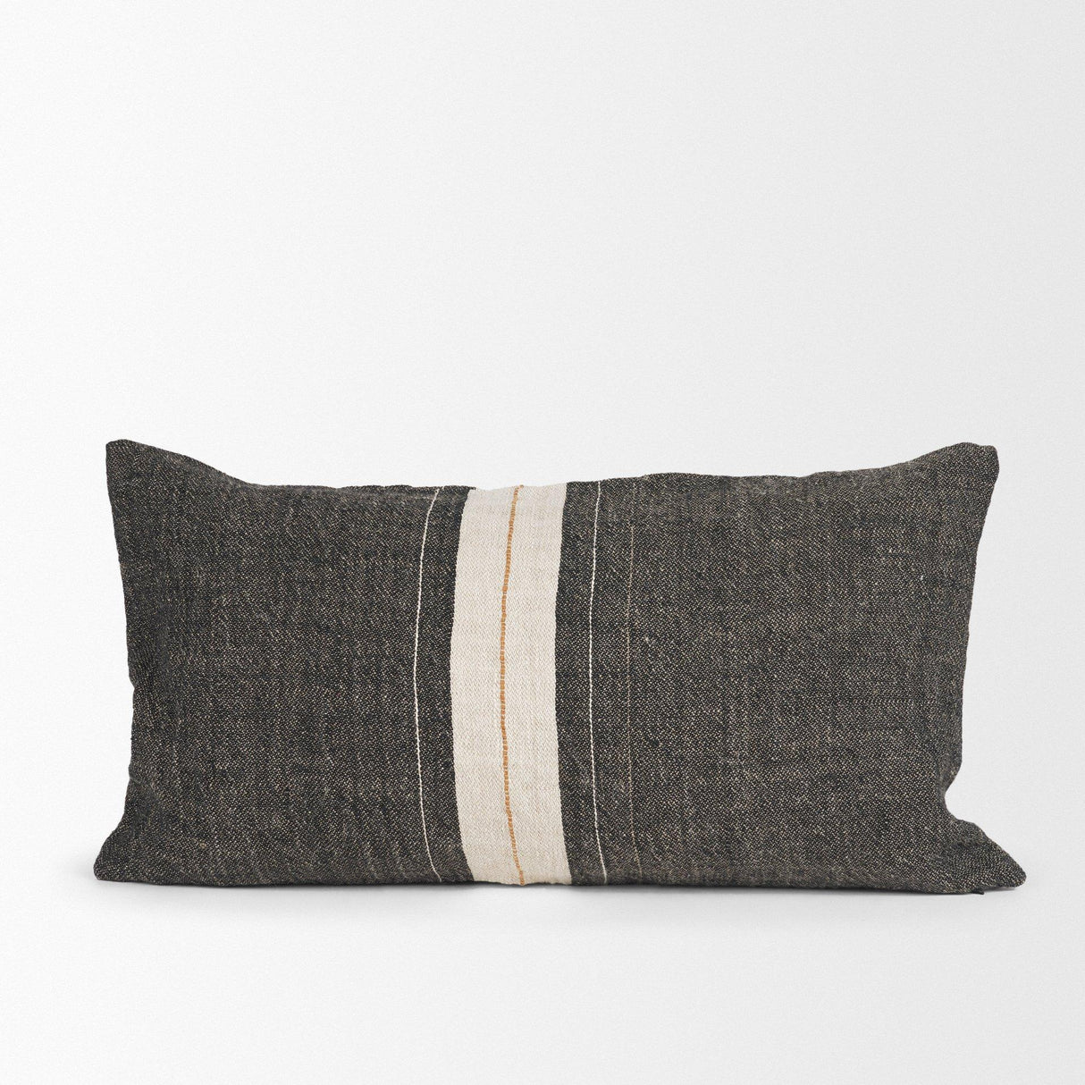 Mercana Cooper 14x26 Lumbar Black w/ Cream Stripe Decorative Pillow Cover