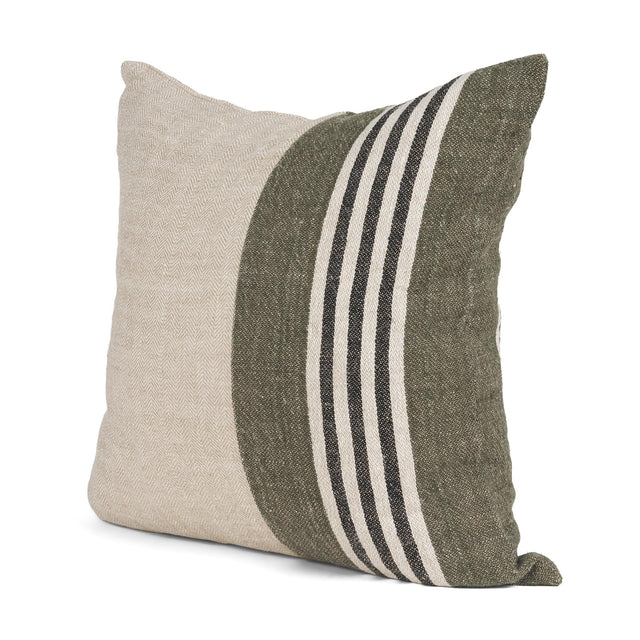 Mercana Hunter 20x20 Square Oatmeal w/ Green Stripe Decorative Pillow Cover