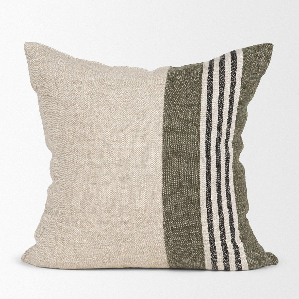Mercana Hunter 20x20 Square Oatmeal w/ Green Stripe Decorative Pillow Cover