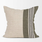 Mercana Hunter 20x20 Square Oatmeal w/ Green Stripe Decorative Pillow Cover