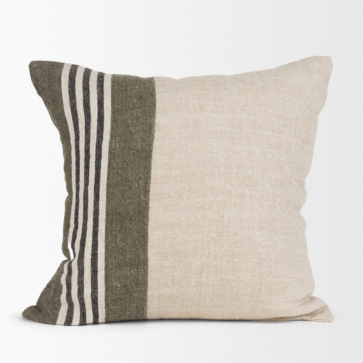 Mercana Hunter 20x20 Square Oatmeal w/ Green Stripe Decorative Pillow Cover