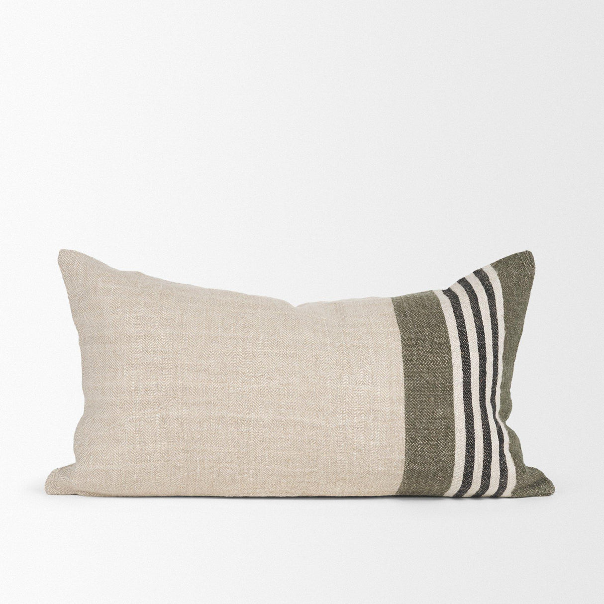 Mercana Hunter 14x26 Lumbar Oatmeal w/ Green Stripe Decorative Pillow Cover