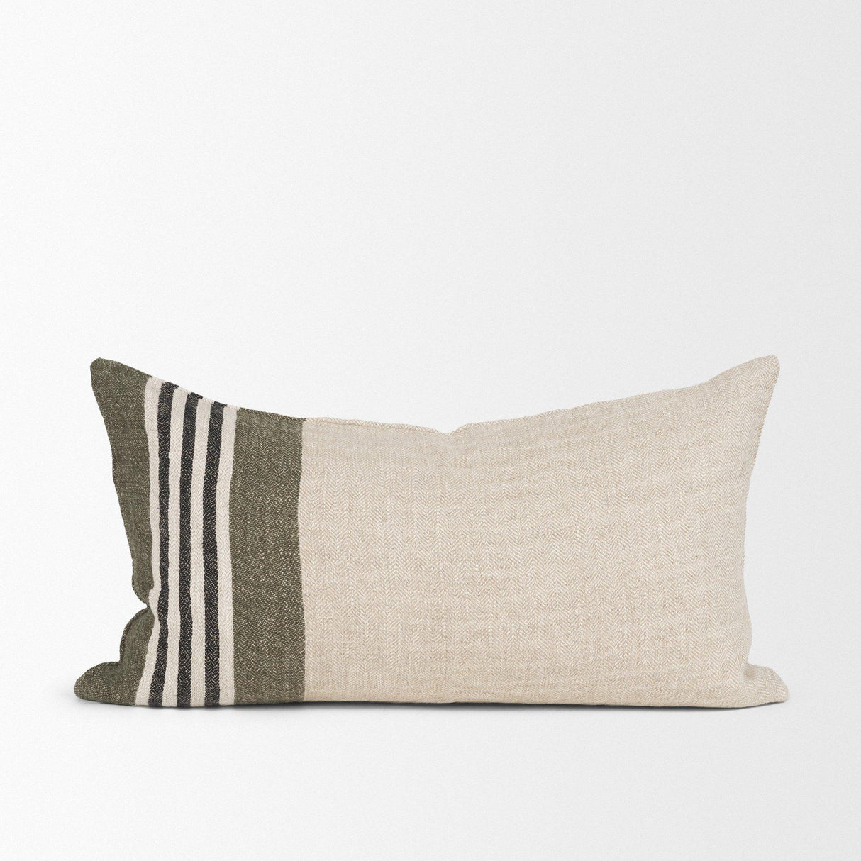 Mercana Hunter 14x26 Lumbar Oatmeal w/ Green Stripe Decorative Pillow Cover