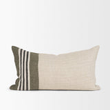 Mercana Hunter 14x26 Lumbar Oatmeal w/ Green Stripe Decorative Pillow Cover