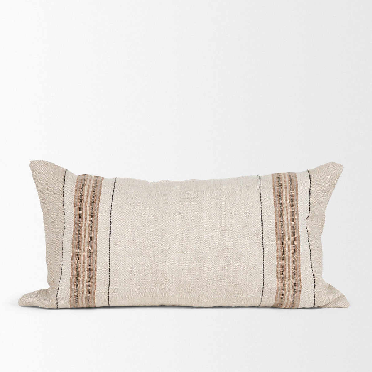 Mercana Maeve 14x26 Lumbar Natural Linen w/ Orange Stripes Decorative Pillow Cover