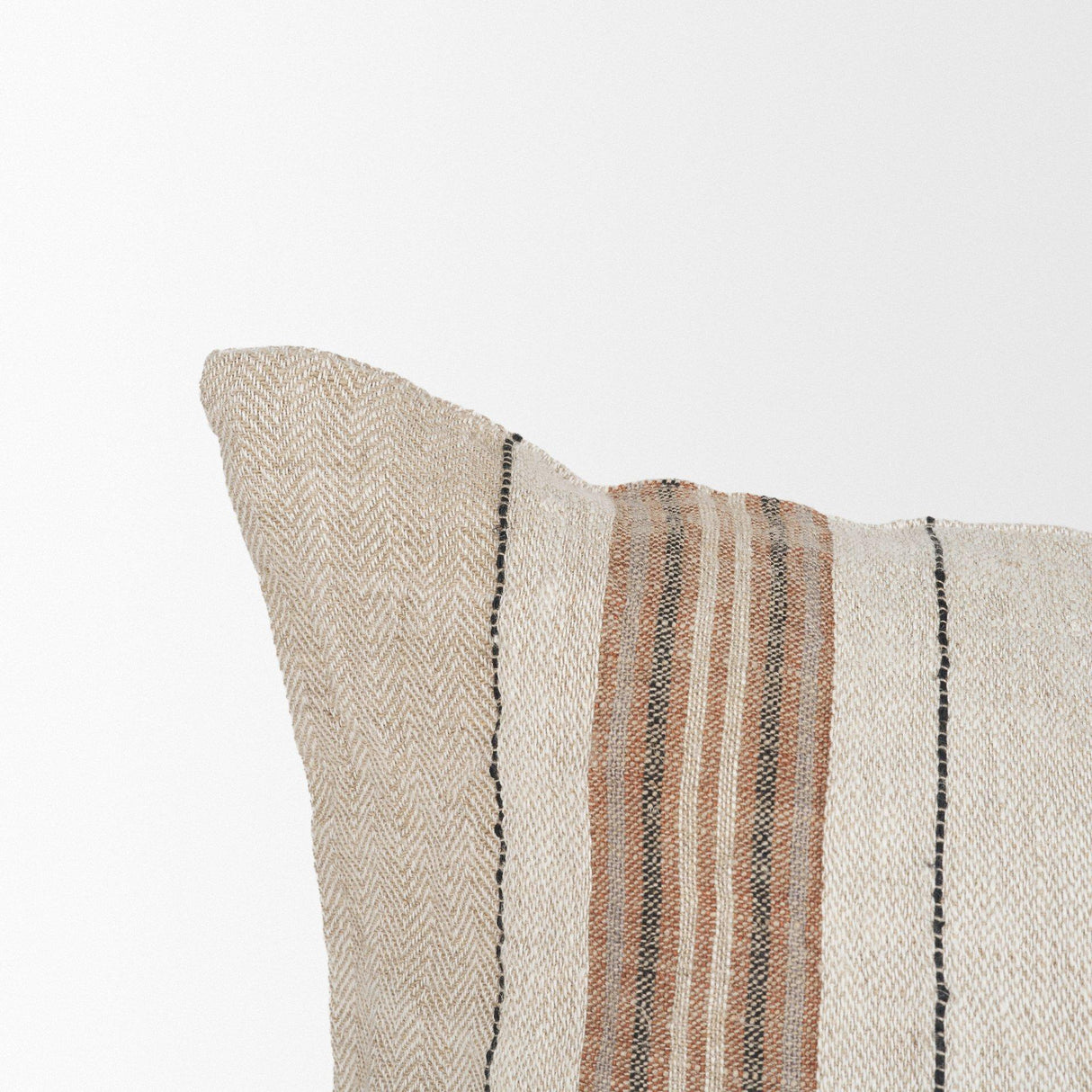 Mercana Maeve 14x26 Lumbar Natural Linen w/ Orange Stripes Decorative Pillow Cover