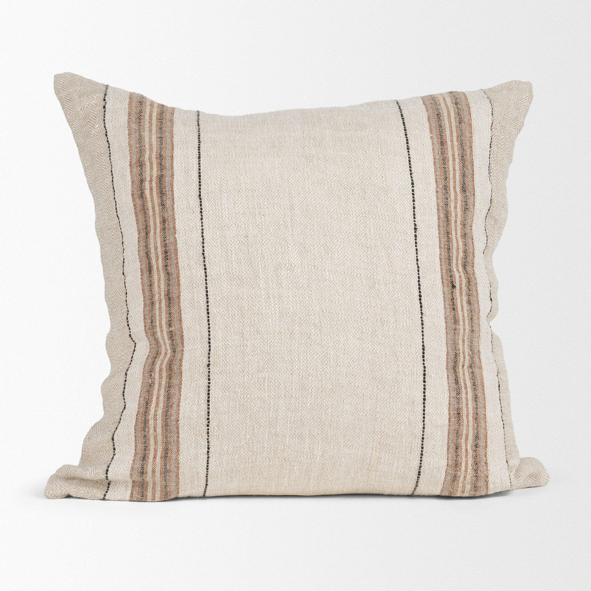 Mercana Maeve 20x20 Square Natural Linen w/ Orange Stripes Decorative Pillow Cover