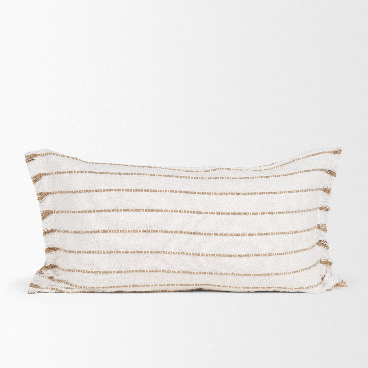 Mercana Willow 14x26 Lumbar Cream w/ Camel Stripes Decorative Pillow Cover