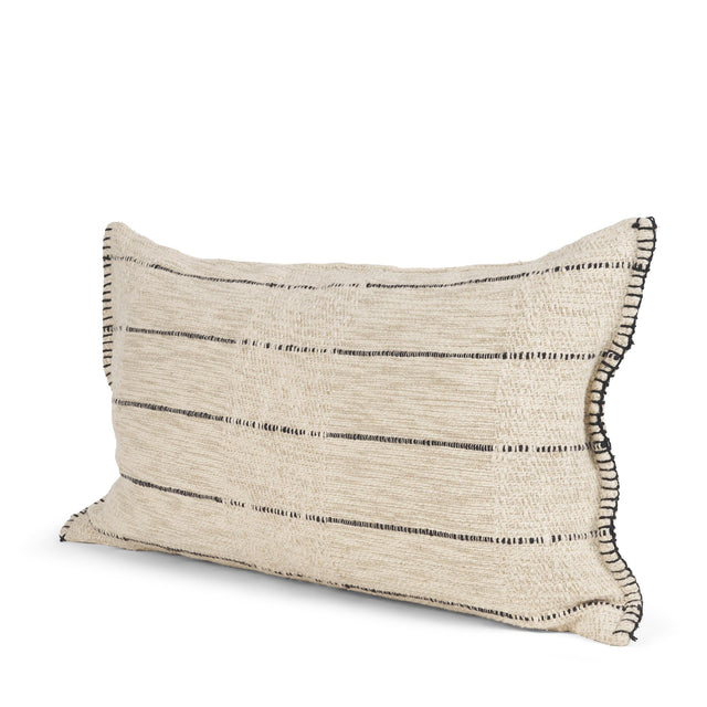 Mercana Lyle 14x26 Lumbar Oatmeal w/ Black Stripes Decorative Pillow Cover