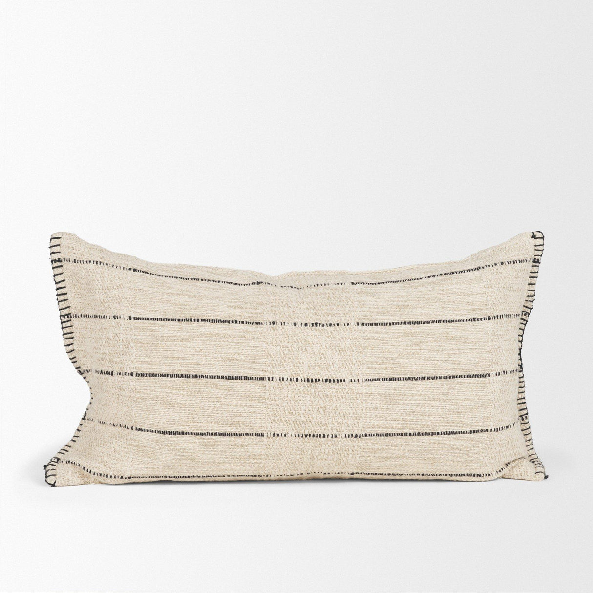 Mercana Lyle 14x26 Lumbar Oatmeal w/ Black Stripes Decorative Pillow Cover