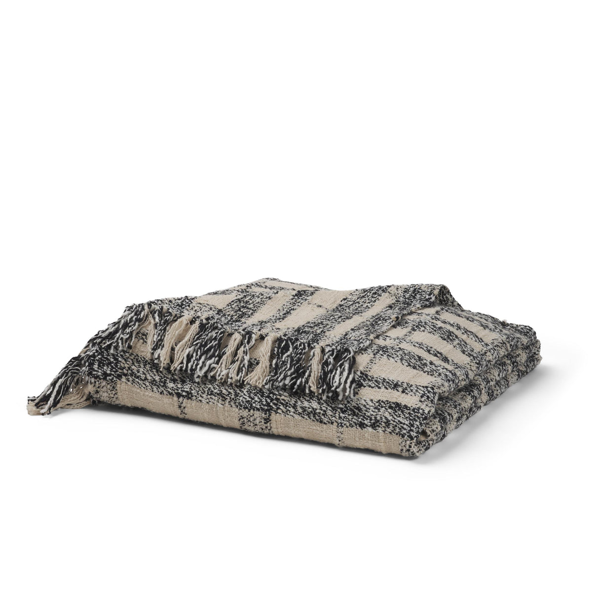 Mercana Pendle Cream w/ Woven Black Plaid Pattern Cotton Throw Blanket
