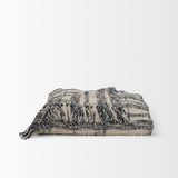 Mercana Pendle Cream w/ Woven Black Plaid Pattern Cotton Throw Blanket