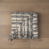 Mercana Pendle Cream w/ Woven Black Plaid Pattern Cotton Throw Blanket