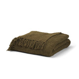 Mercana Kambal Dark Olive Green Woven Cotton Throw Blanket