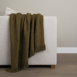 Mercana Kambal Dark Olive Green Woven Cotton Throw Blanket