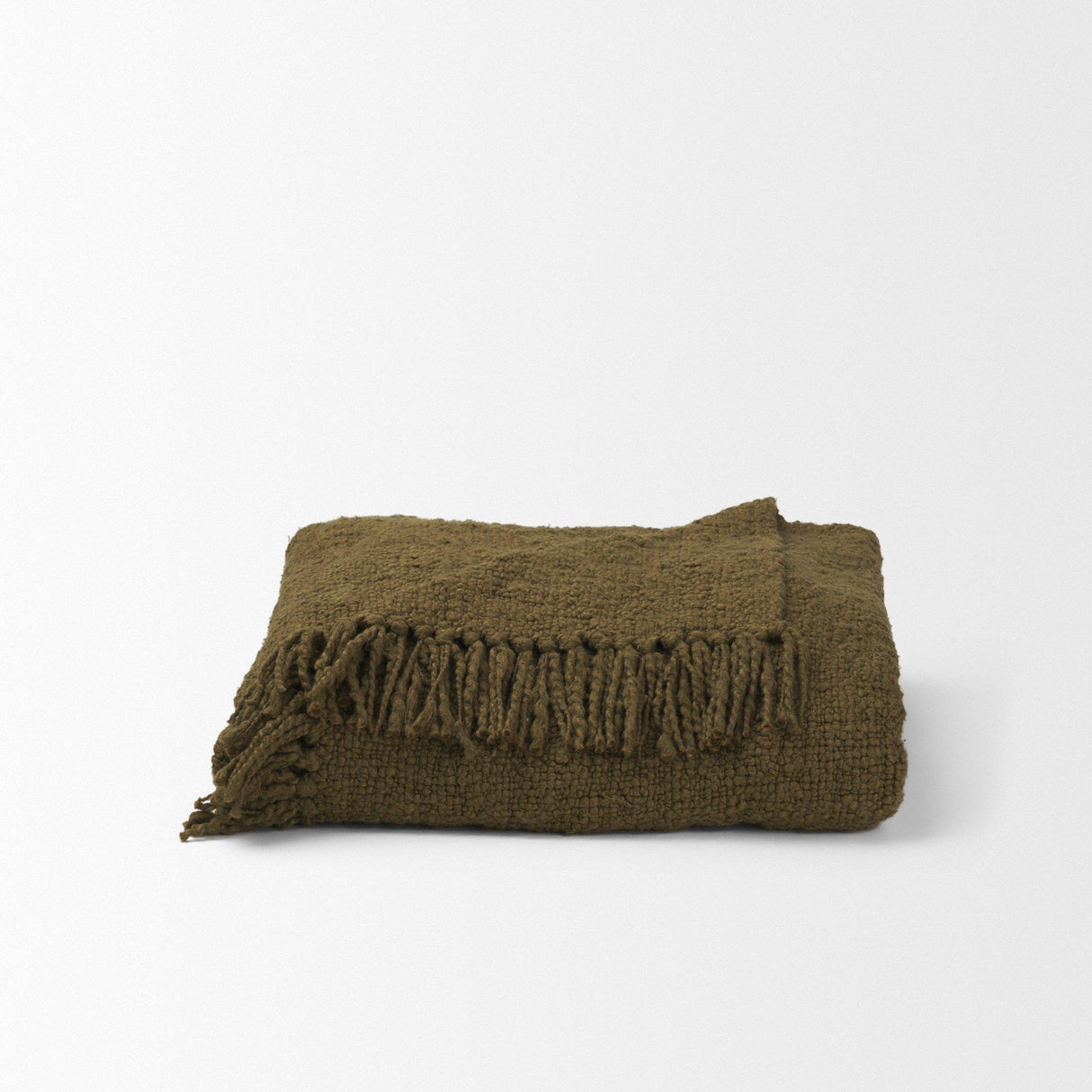 Mercana Kambal Dark Olive Green Woven Cotton Throw Blanket