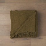Mercana Kambal Dark Olive Green Woven Cotton Throw Blanket