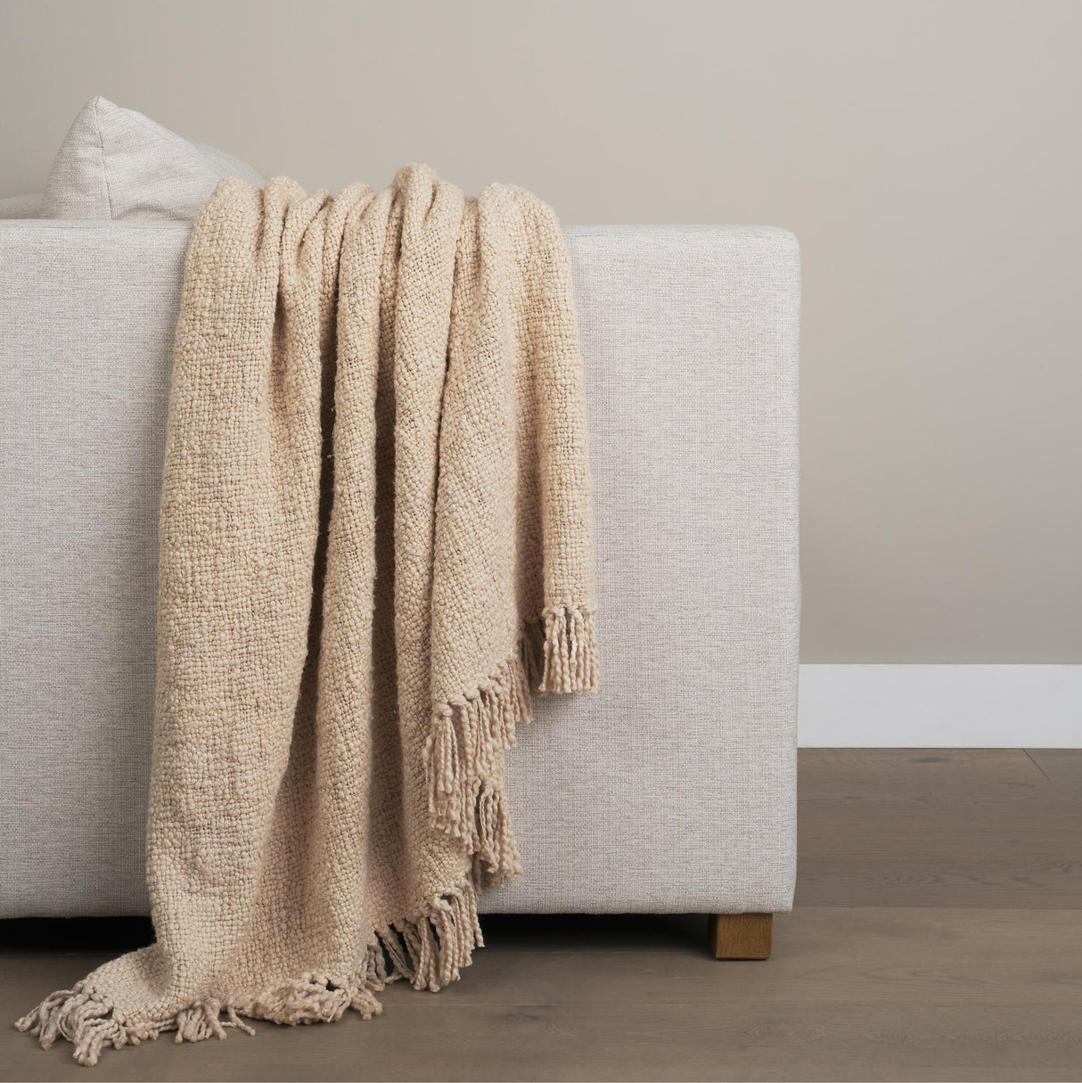 Mercana Kambal Light Beige Woven Cotton Throw Blanket