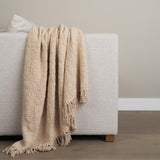 Mercana Kambal Light Beige Woven Cotton Throw Blanket