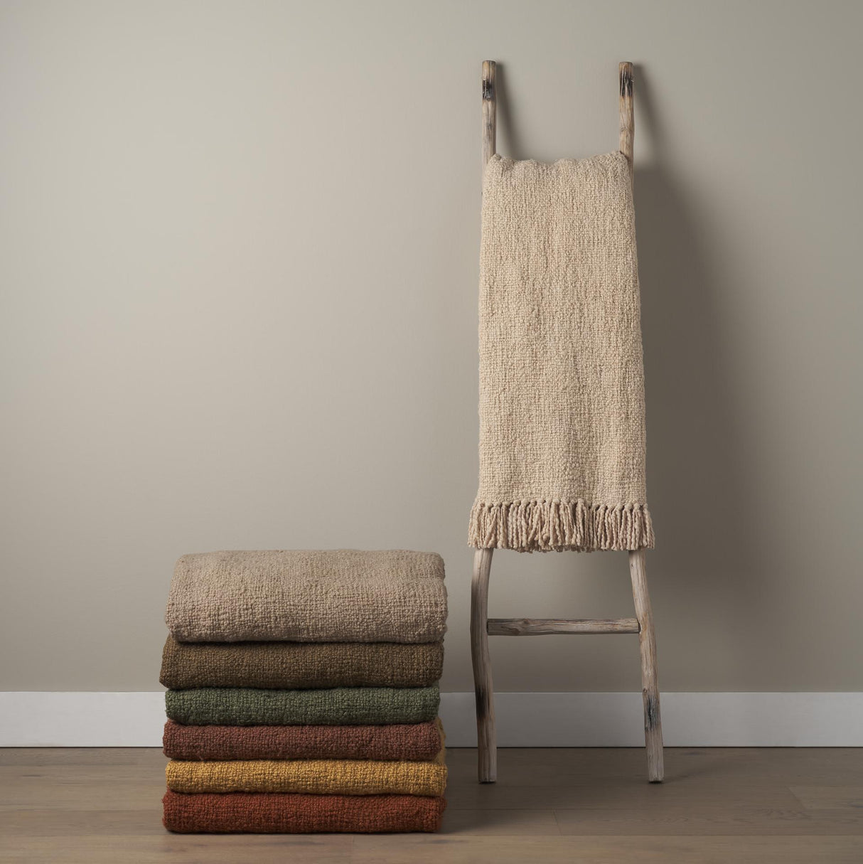 Mercana Kambal Light Beige Woven Cotton Throw Blanket