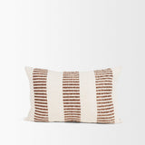 Mercana Levon 13x21 Lumbar Plush Cream w/ Orange Dashed Stripes Decorative Pillow Cover